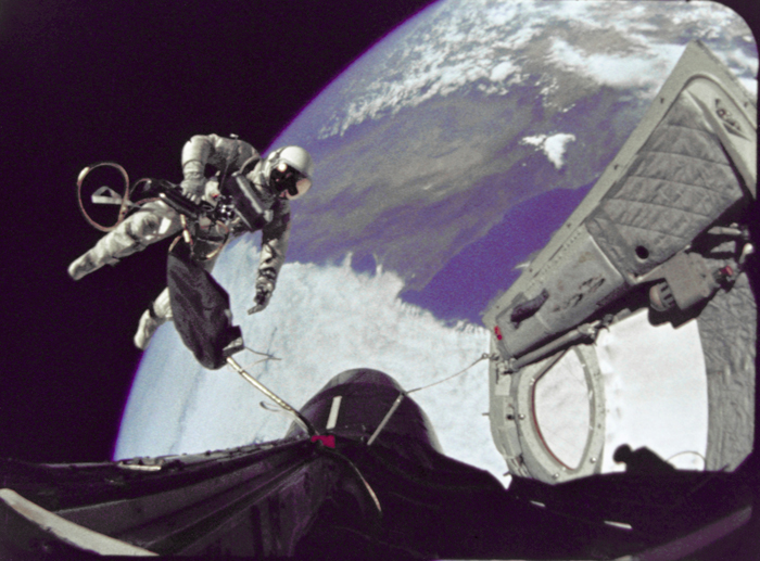 Space History Photo: White Floats out the Open Hatch
